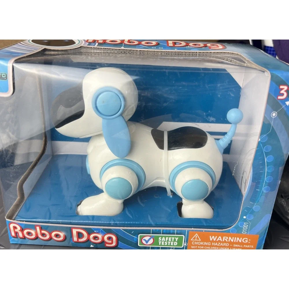 *NEW in Box ROBO DOG Robot Toy - Blue and White - it Walks and Eyes Light up !